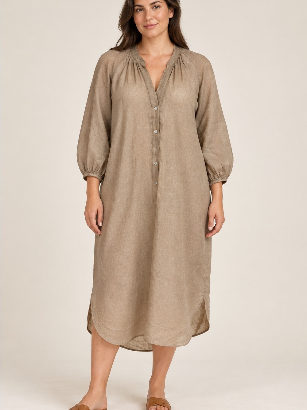 Zara Button-Front Midi Dress in Taupe
